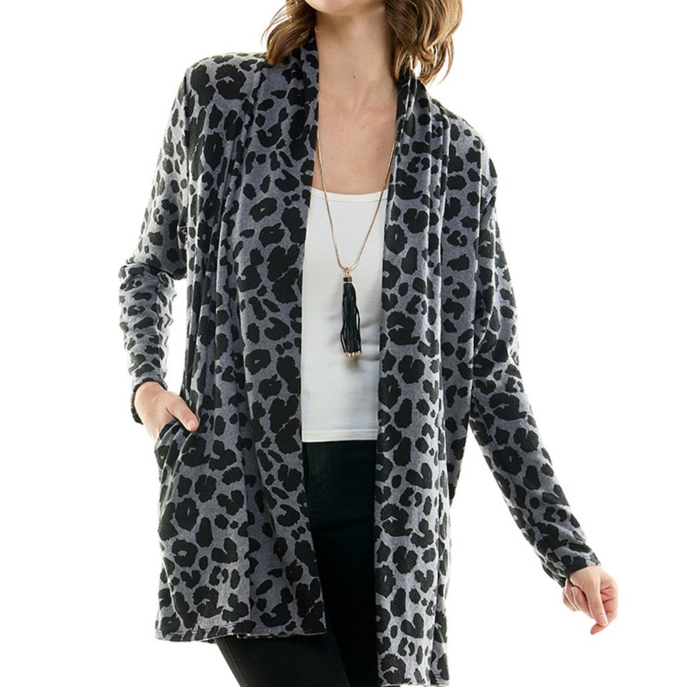Women's Casual Lightweight Open Front Cardigans with Pockets_Charcoal Black